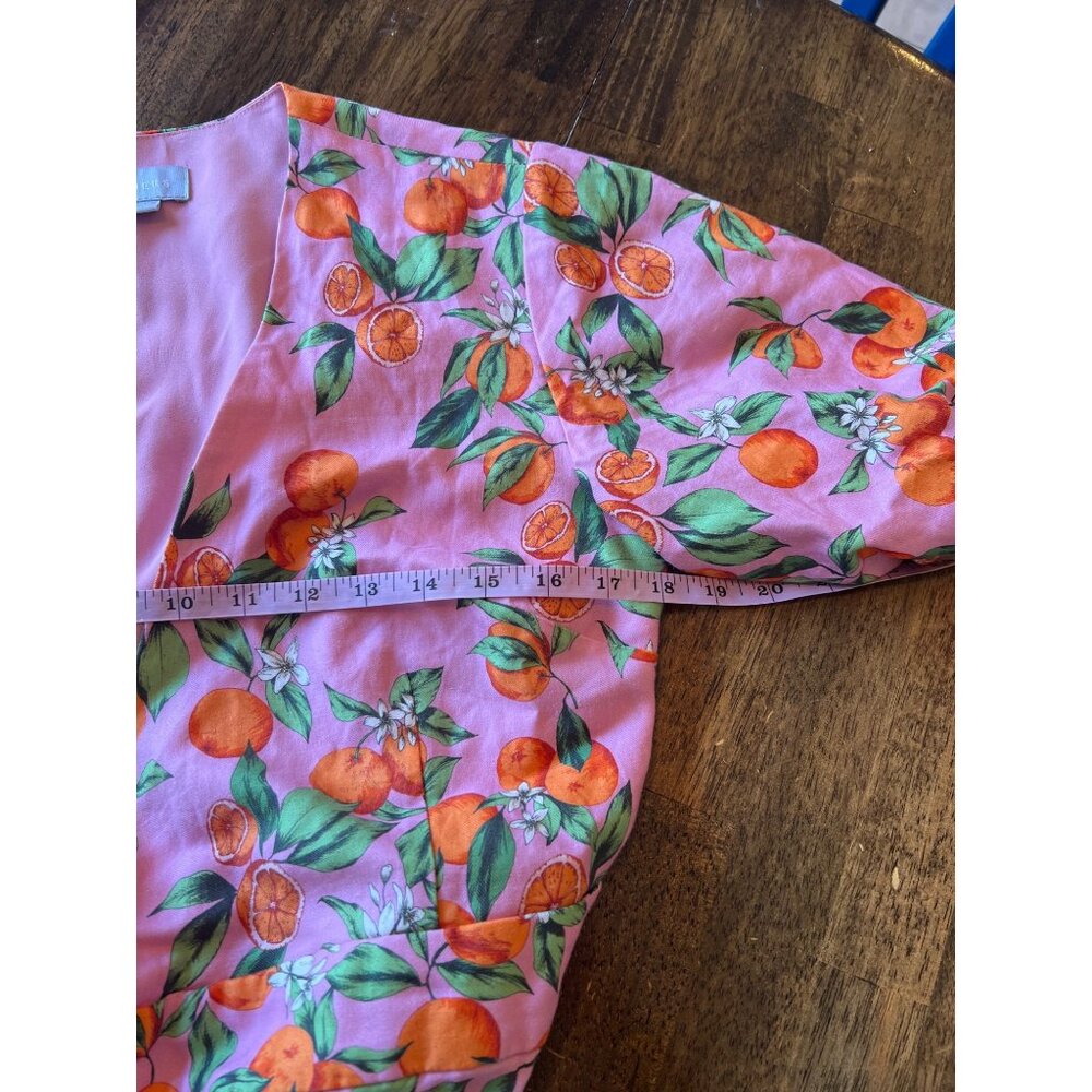 Finders Keepers Aranciata Orange Print Wrap Dress Mini Ruffle Puff Short Sleeve - Picture 7 of 10